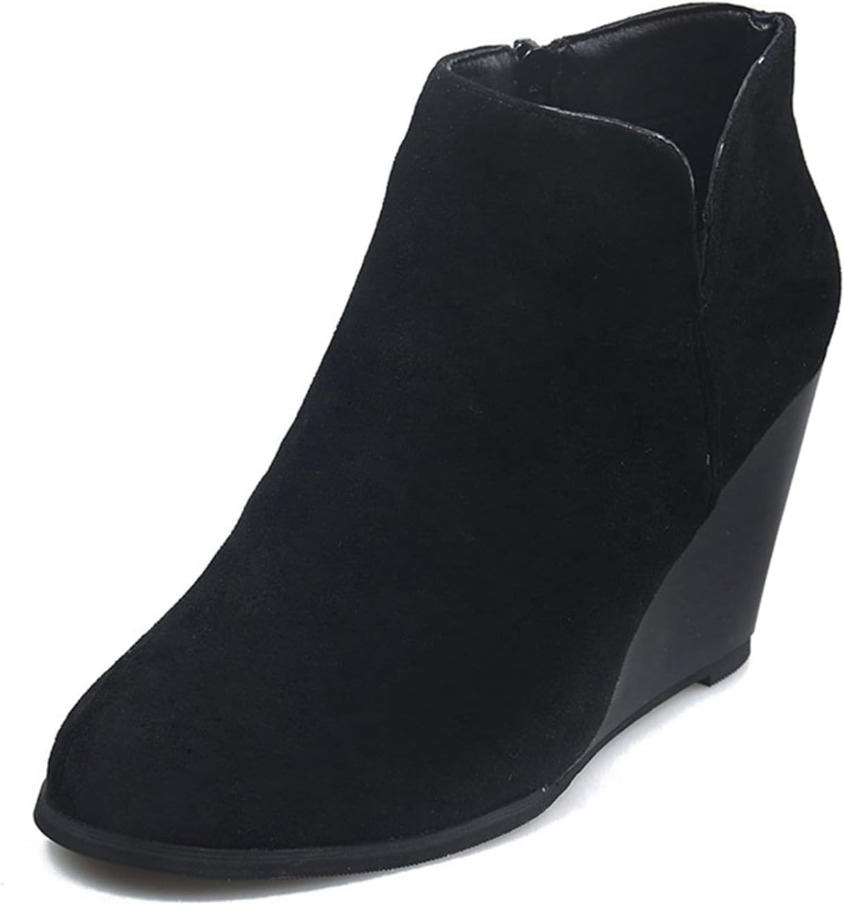 Womens Wedge Ankle Boots, Suede Booties: Side-Zipper Ankle Bootie-Wedge Heel-Thick Sole-Round Toe | Pull-On Elastic Gore | Casual Dress/Office Work/City Walking/Weekend Travel/Fall