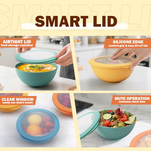 Image of Wheat Straw Bowls Set with Lids, Unbreakable 40 OZ Cereal Bowls Set of 4, Salad Container for Lunch, Microwave & Dishwasher Safe Bowl Set for Kitchen, Picnic, RV, Camping, Multi
