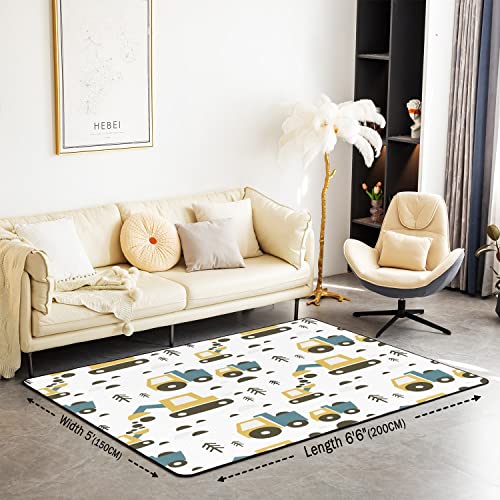 Loussiesd Boys Construction Living Room Rugs Kids Equipment Trucks Area Rug Decor Cartoon Car Botanical Tree Decorative Carpet Construction Vehicles Accent Rug 100 * 150cm - Image 2