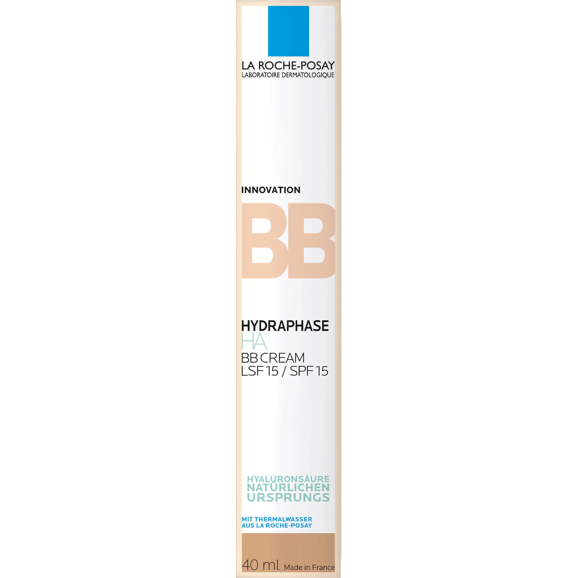 La Roche-Posay, Hydraphasa, BB Cream SPF15, nawilża i Unifie, wzbogacony o naturalny kwas hialuronowy i pigmenty mineralne, do wszystkich rodzajów skóry, odcień : Średni, 40 ml