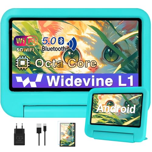 BIEGEDY Android Tablet, Tablet 7 Pulgadas 7GB RAM + 64GB ROM + TF 1TB, Educación Infantil + Juegos |Control Parental | Cámara Dual | Bluetooth 5.0 | 1024 * 600,con Funda EVA Verde