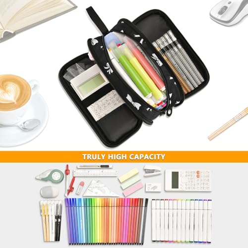 Image of J JOYSAY Bow Black Pencil Case Large Big Capacity Storage Pouch Holder for Girls Boys Cosmetic Bag for Office College School