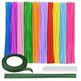 ShinyWay 手芸モール ふわふわ 高密度 114点セット 10色 造花 ワイヤー 6mm 30cm フローラテープ グルースティック モール花束 誕生日 記念日 卒業式 プレゼント モールフラワー クラフトモール 工作モール 花 フラワーワイヤー 骨格モール アート DIY 飾り物 造形材料 学校 手作り素材 造花セット 手芸材料用品