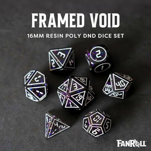 FanRoll 16mm Resin Poly DND Dice Set: Framed Void, Role Playing Game Dice for Dungeons and Dragons