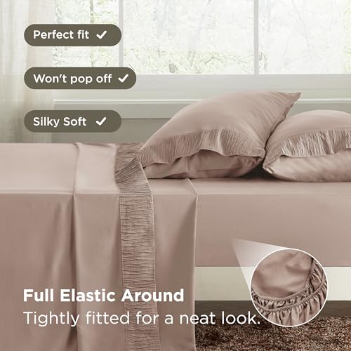 Image of Bedsure Twin Sheets Set - 3 Pieces Soft Twin Bed Sheets - Breathable & Cooling - Hotel Luxury - Easy Care Polyester Microfiber Bedding for Women, Men, Khaki