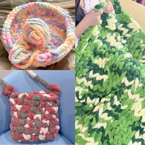 Image of 10 Pack Jumbo Chunky Yarn for Hand Knitting, Fluffy Chunky Chenille Yarn for Crocheting, Variegated Chunky Knit Baby Blanket Yarn, 240 yds /70.5 oz Super Bulky Yarn(Candy)