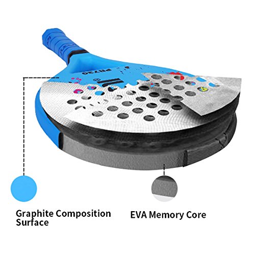 ianoni Beach Tennis Racket Carbon Paddle Fiber Grit Face with EVA Memory Foam Core Beach Tennis Raquet (Blue)