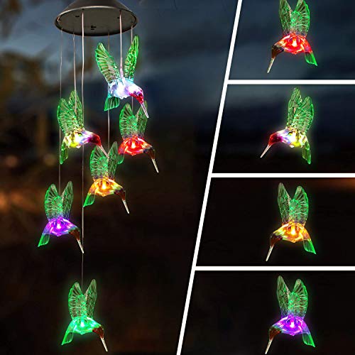 image for Joiedomi 2 Solar Hummingbird Wind Chimes Color Changing LED Outdoor Ha