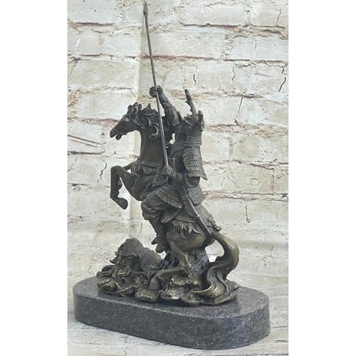Estatua de guerrero samurái japonés en bronce con base de mármol miniatura 3