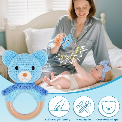 Image of Newborn Baby Boy Gift, 9 Pcs Baby Gifts for Boys Newborn Essentials, New Baby Boy Gift Basket Baby Shower Gender Reveal Gifts, New Mom Gift Swaddle Blanket Bear Rattle Gift Set