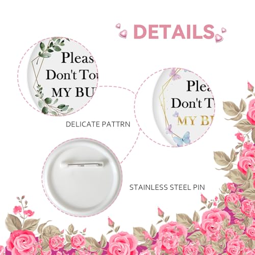 Image of 2 Pcs Do Not Touch My Bump Button Pins, Greenery Pregnancy Badge Pins, Butterfly Pregnant Stain Brooch Button for Pregnancy Announcement /Welcome Baby Party Decorations