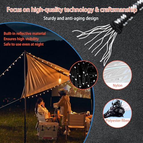 Wind Tour Lightweight Tent Guy Lines With Aluminum Tensioners, 6-Pack In Black_desvips.com