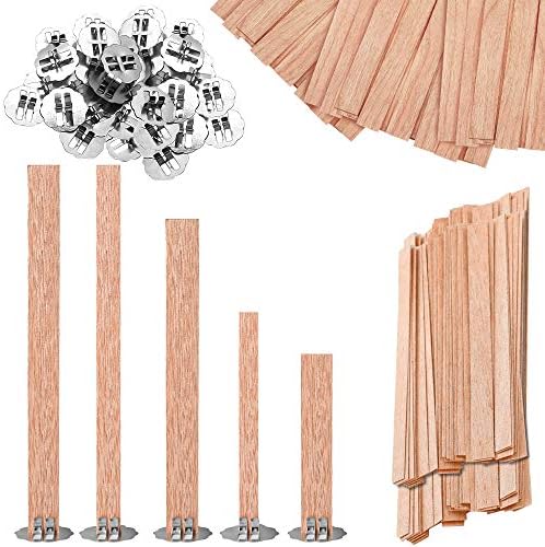 munloo 50 Pezzi Stoppino in Legno, Stoppino per Candele con Ferro Stand Stoppini in Legno per Candele Stoppino per Candele e Fai da Te (Giallo)