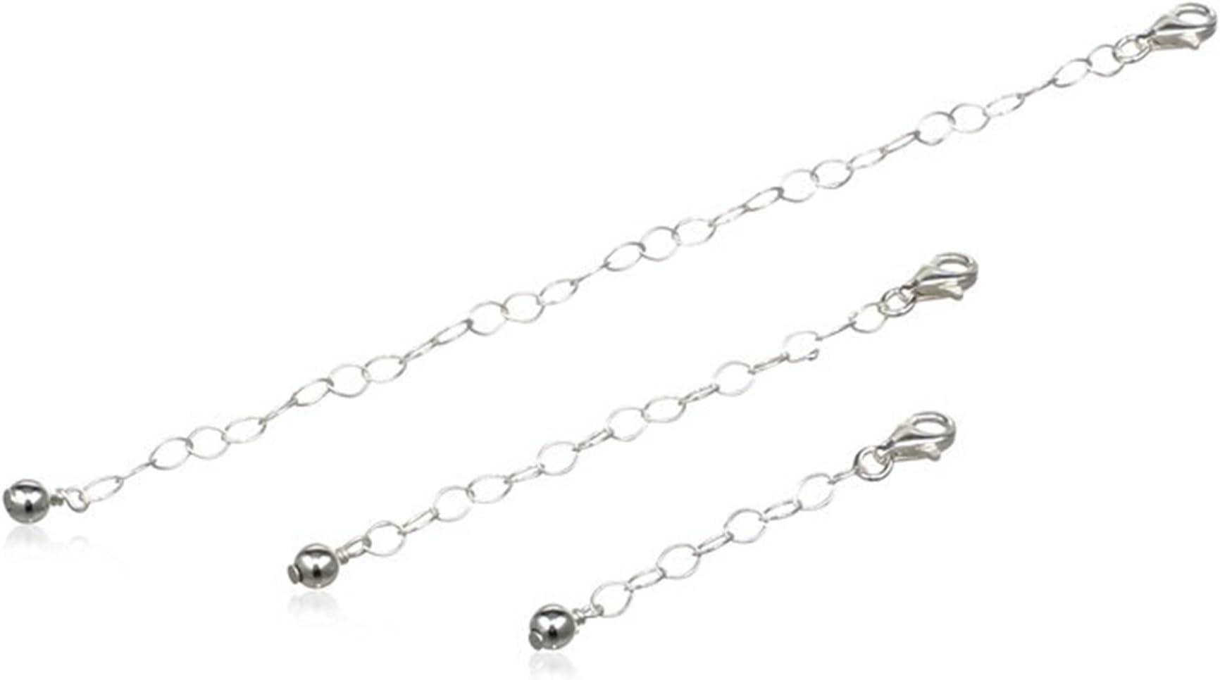 Set of 3 Sterling Silver Chain Necklace Extenders (1mm Thin) for Choker Chain, Ankle Bracelet, 925 Sterling Silver Necklace for Women, Pendant – 2, 3, 4 Inches Adjustable Jewelry Extenders