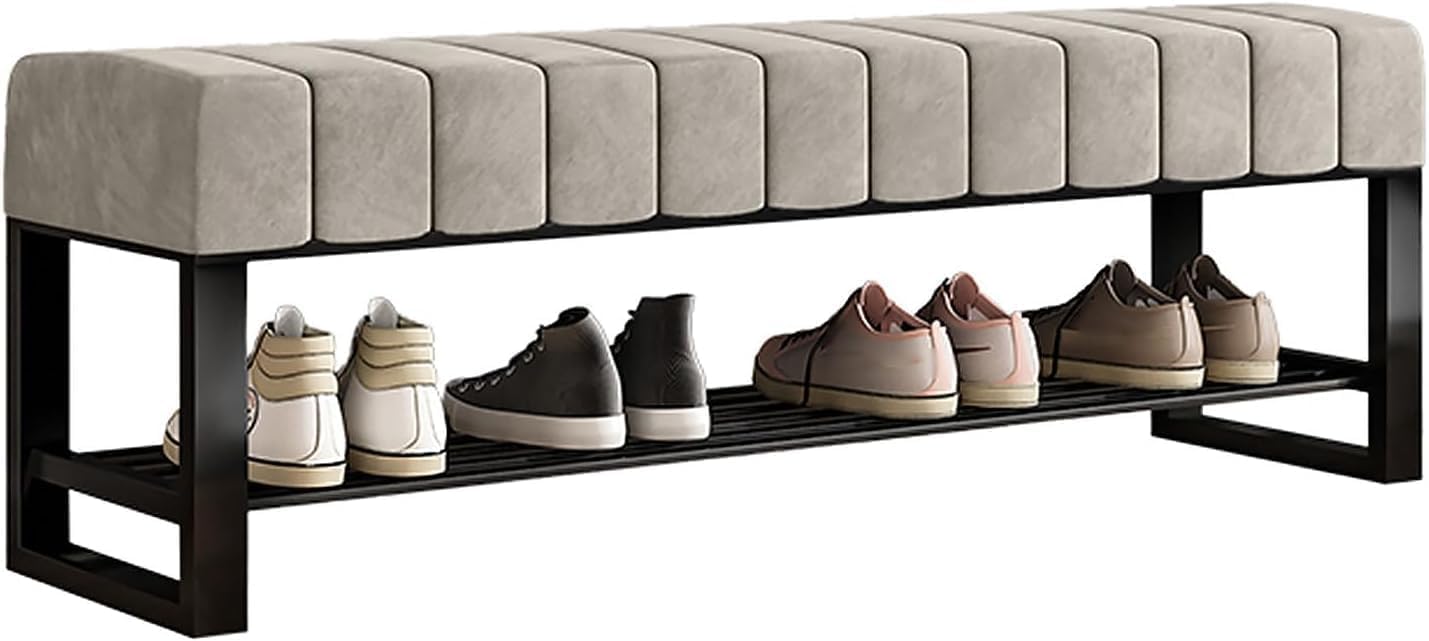 GYEQXKT Entryway Shoe Bench with Storage, Upholstered Bench for Bedroom, 2-Tier Metal Shoe Rack for Hallway, Living Room, Mudroom
