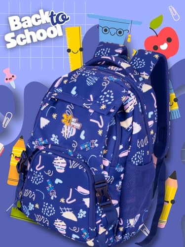 Image of Zara Sky Blue Doodle Dream School Backpack Pastel Fun Edition