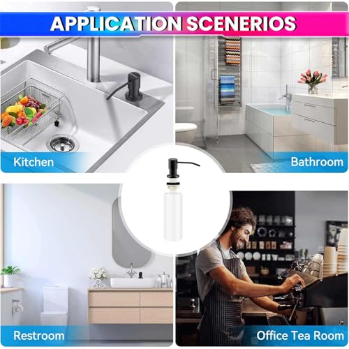 Image of amiciCare ABS Kitchen Sink Soap Dispenser Top Refill Built-In Countertop S.S Steel Dispenser Pump With 360 Degree Rotating Head And 300Ml Soap Bottle (Black Dispenser Pump With Bottle)