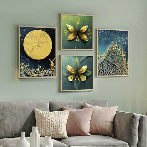 Image of kotart Aesthetic Modern Wall Decor Paintings with Frame for Home Decoration - Painting for Living Room Bedroom - Painting for Wall Decoration Set of 4 (Art 7, Big (13x17 or 13x13 inch))