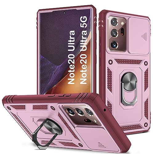 PASNEW Pink Case for Samsung Note 20 Ultra,Camera Lens Cover & Kickstand,Military Heavy Duty Shockproof Hard Shell Phone Cases for Galaxy Note20 Ultra,6.9 inch,Pink