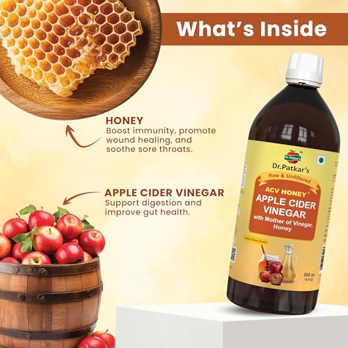 Image of Dr. Patkar's Apple Cider Vinegar With Honey | Unfiltered & Undiluted | Suitable for Weight loss with Improved Immunity | Weight management (With Mother) 500ml