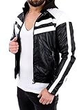 Reslad Lederjacke Herren Kontrast Kapuzen Kunstleder Jacke RS-545 Schwarz 2XL