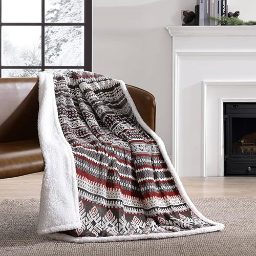 Image of Eddie Bauer - Throw Blanket, Brushed Fleece & Plush Sherpa Soft Bedding, Blanket for Couch & Bed (Sycamore Red, 50 inch x 60 inch)