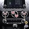 4 Pcs Pink Heart and Butterfly Pandent Air Vent Clips,Bling Heart Car Air Fresheners Vents Clips Diamond Car Interior Decor Bling Cute Car Accessories Car Decoration for Women +Sunflower Mask Hook #1