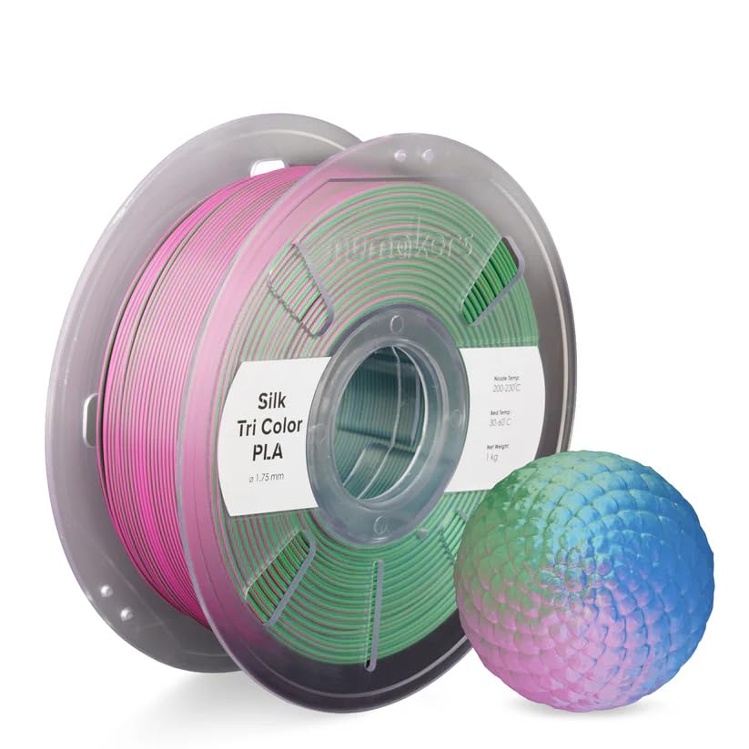 Image of Numakers Tri-Color Silk PLA Filament 1.75mm 1kg | Premium Glossy PLA for 3D Printing | Smooth Shine Vibrant Triple Tone Color Shifts | Easy to Print High Detail Finish (Green-Magenta-Blue)