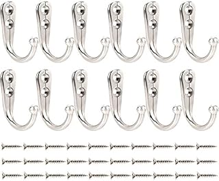 Beilala 12 Pack Coat Hooks Door Wall, Small Single Metal Hook with 30 Screws Hanging Clothes, Robe, Towel, Hat, Key, Cup for Bedroom Bathroom Kitchen Office Closets (Silver)