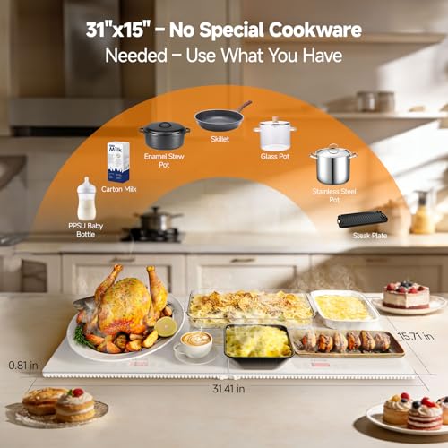 Image of FEPPO Electric Warming Tray with Independent Temp Control, 31 inchx15 inch Glass Surface Warming Mat for Food, 10 Temp Settings and Timer, 2-in-1 Food Warmers for Parties Buffet