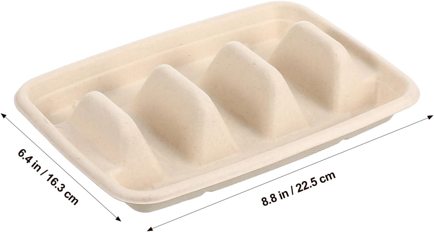 Cabilock 50pcs Disposable Taco Holders with Dividers Versatile Taco Serving Trays for Parties Lightweight and Leak Mexican Snack Containers for Snacks