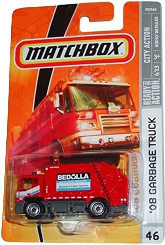 Miniatura 2 de Mattel Matchbox 2008 MBX City Action - Coche de metal fundido a presión a escala 1:64 #46 - 08, camión de basura, rojo, cama nueva LLA