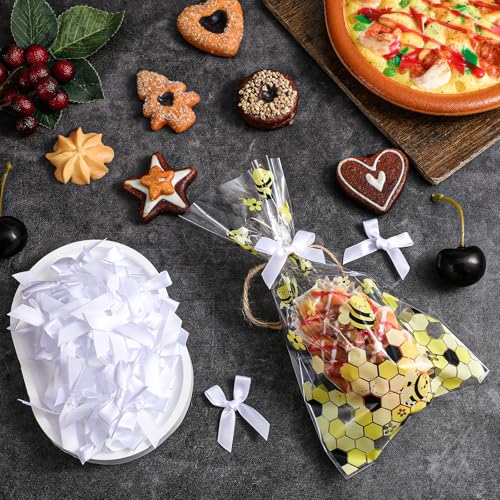 AOZUO Białe kokardki 4,3 cm, 100 szt., satynowe, małe, do pakowania prezentów, torebek na smakołyki, ciasta, smoczków, cukierków, prezentów ślubnych, jako dekoracja bożonarodzeniowa (białe)