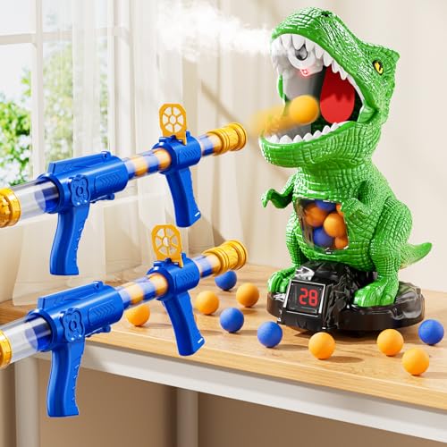 XINNOVEL Movable Dinosaur Shooting for Toys Kids 4-6 Electronic Kids Target Games with 2 Air Pump Launcher LCD Score Record Sound 48 Foam Balls Birthday Gifts for 3 4 5 6 7 8 Year Old Boys Girls