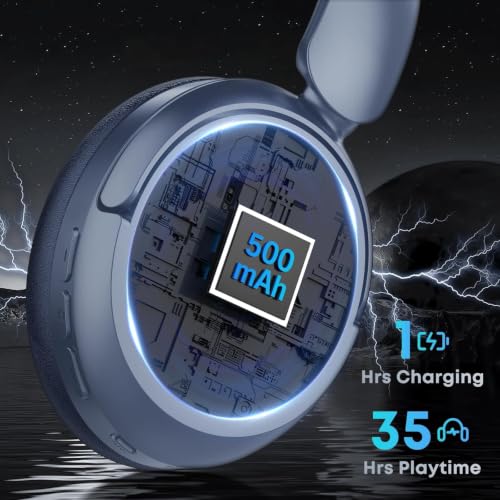 Image of Bluetooth Headphones with Active Noise Cancelling (ANC), Wireless Over Ear Bluetooth Headsets with 35H Playtime, HiFi Stereo Foldable Headphones with Foam Ear Cups for Sports, Travel, Blue