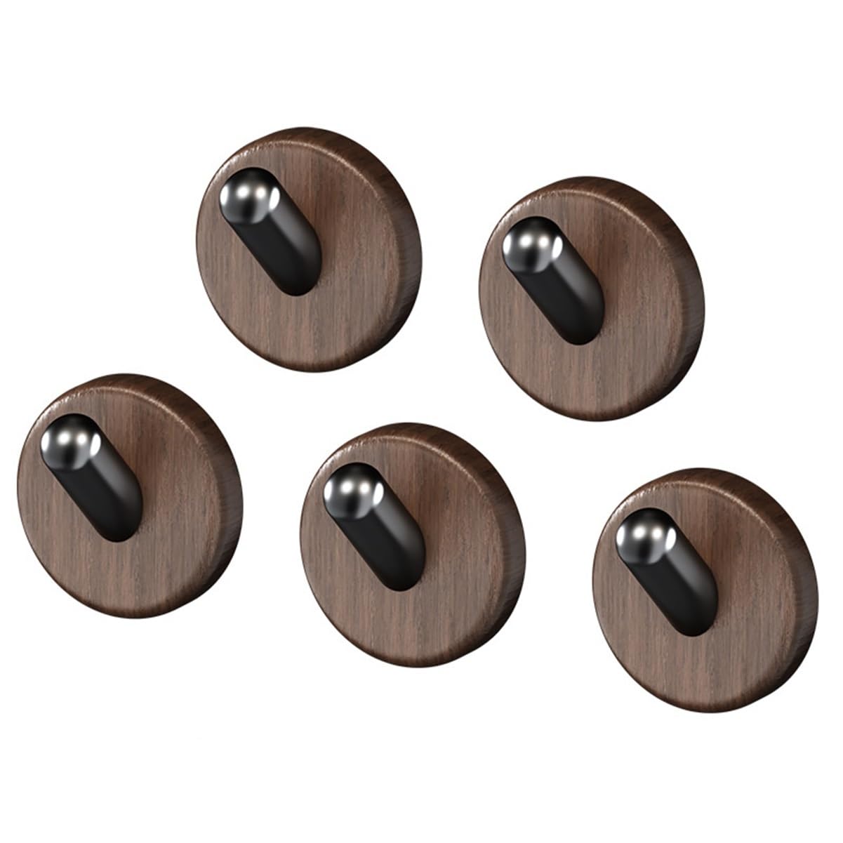 Wdwdw Walnut Coat Rack With Hooks Self-Adhesive - 5 Pack,Retro Wood Base With Metal,No Drilling Decorative Wall For Towel