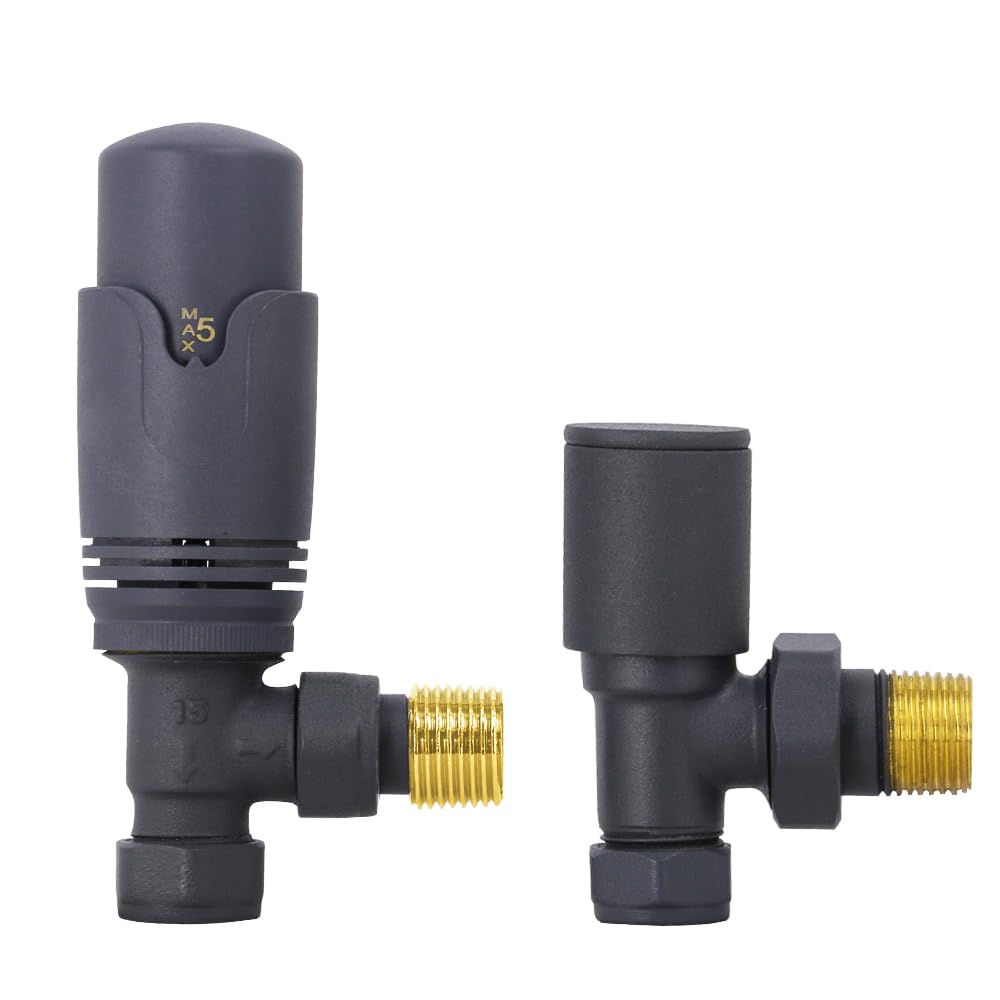 Nrg Anthracite Angled Thermostatic Radiator Valve Trv With Manual Valve