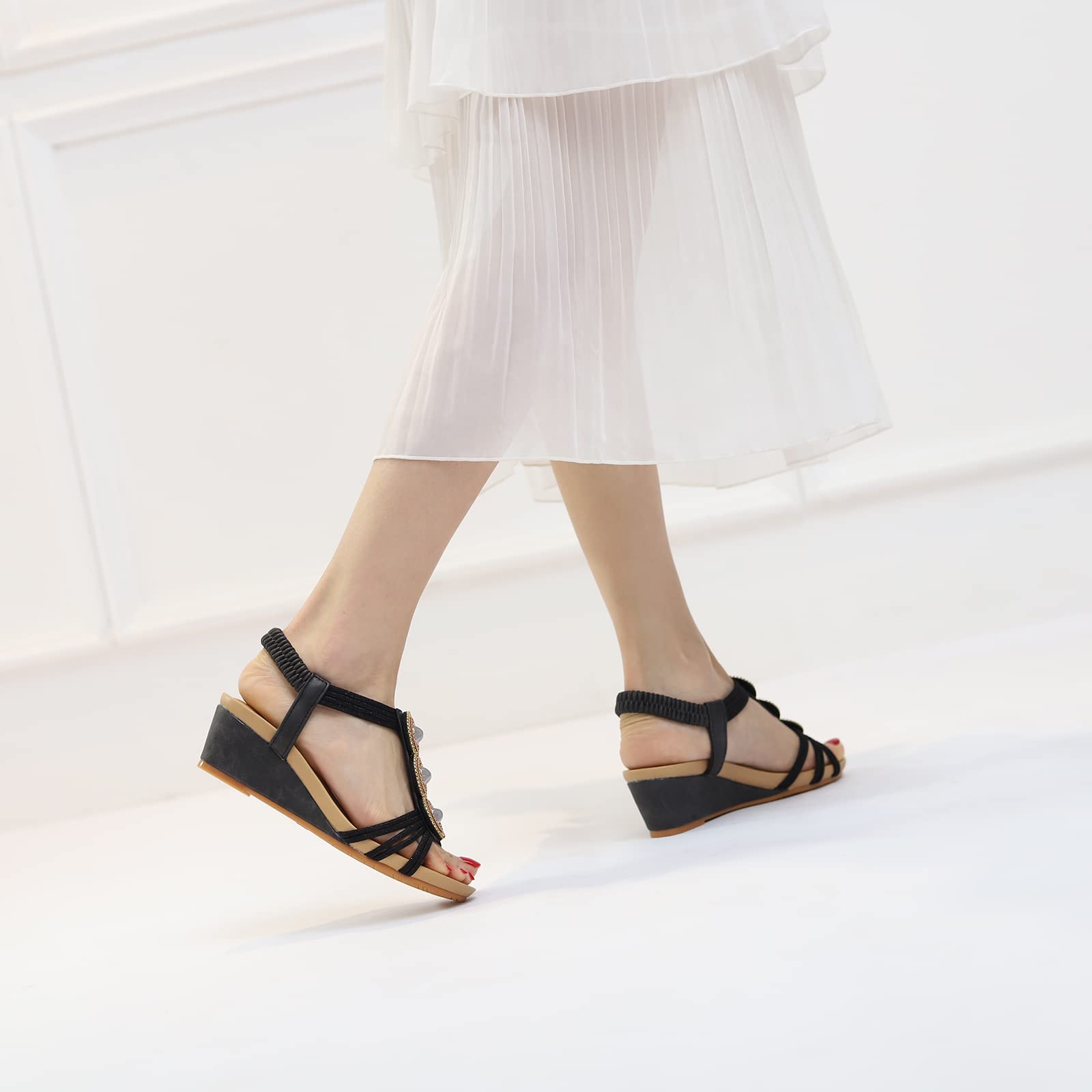 Sandali Donna con Tacco a Zeppa Casual Scarpe con Plateau e Punta Aperta Scarpe da Signora Stile Romano Estate 868