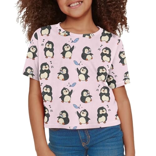 Image of Girls Crop Tees Crew Neck Casual Short Sleeve T Shirts Kids Loose Soft Comfortable Tees Blouses Shirt for Little Girl