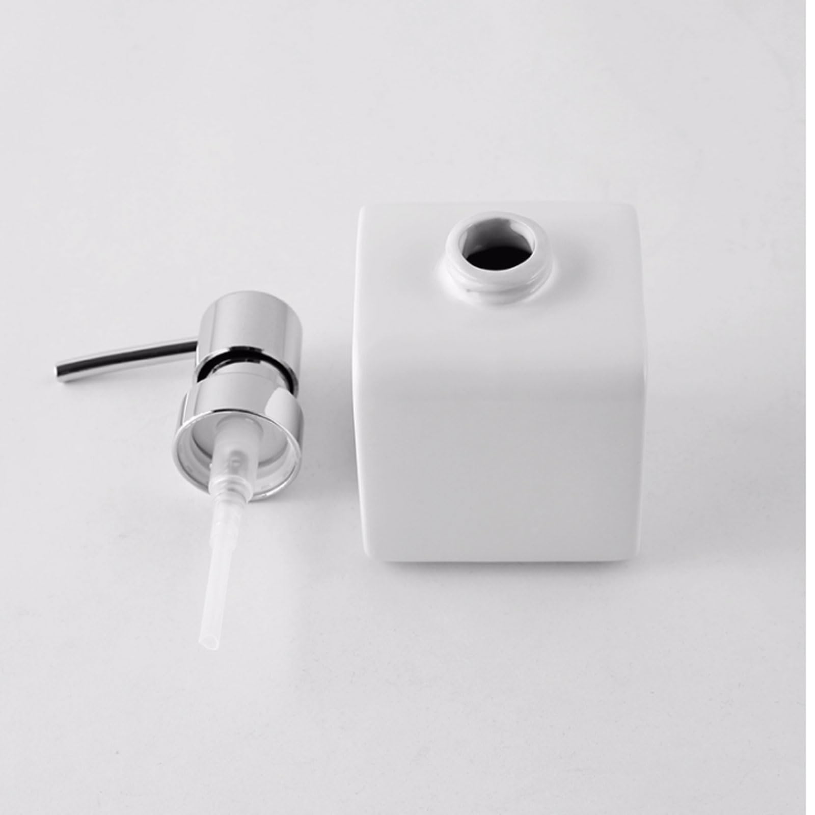 Ceramiczny dozownik mydła 238 ml z plastikową głowicą pompki, gładkie błyszczące wykończenie, zaokrąglone miękkie krawędzie, blat (Wei)