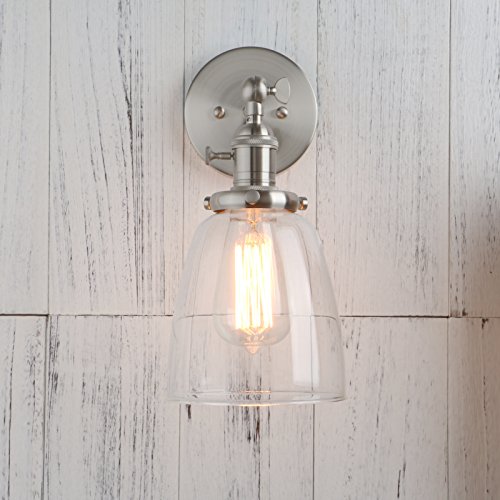 Image of Permo Industrial Vintage Single Sconce with Oval Cone Clear Glass Shade 1-Light Wall Sconce Wall Lamp (Brushed)