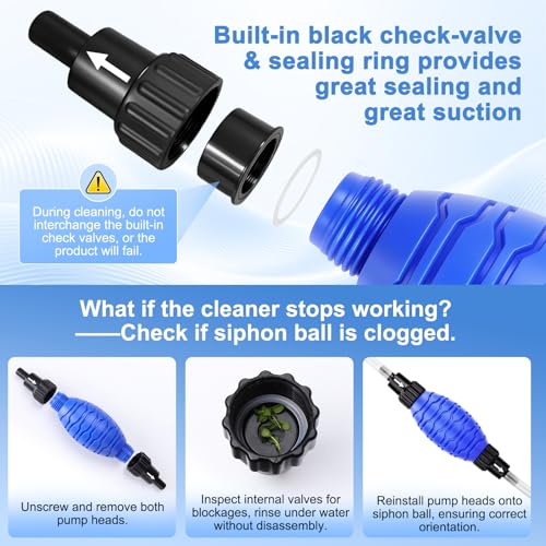 Image of fishkeeper Siphon Ball Pump Head Replacement - 256GPH High Pressure Quick Start Vacuum Pump, Compatible with FK018 and Most Manual Aquarium Gravel Cleaners for Easy Water Change (Large)