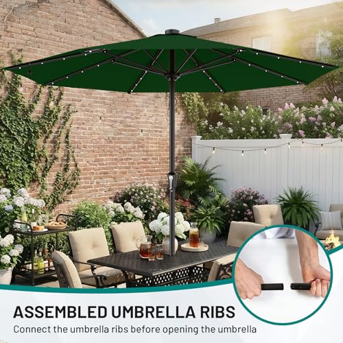 Image of AreShark 11FT Large Patio Umbrella with Solar Lights, Lighted Solar Umbrella with Crank, Outdoor Table Market Umbrellas for Garden, Deck, Backyard, Pool and Beach, Dark Green
