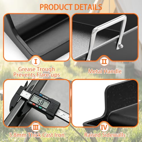 Upgrated 23＂× 16＂Nonstick Universal Cast Iron Griddle, Muti-Purpose Cooking Griddle for Gas Grill with Grease Groove, Pre-Seasoned Flat Top Plate Insert for Camping, Tailgating, Parties by COZEER - Used condition - Image 4
