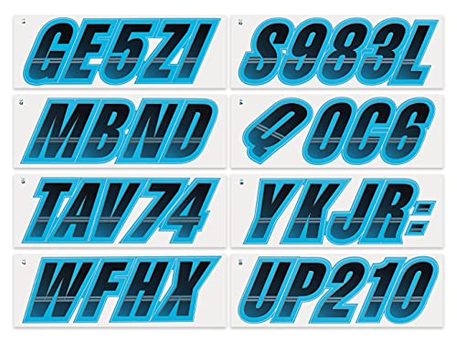Image of STIFFIE Techtron Black /Sky Blue 3 inch Boat & PWC Registration Decals • Numbers Letters Stickers