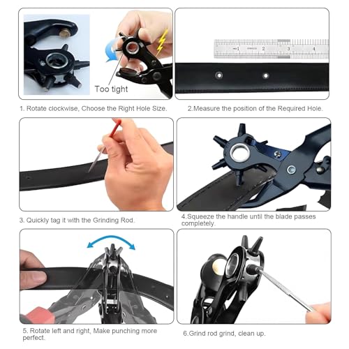 Image of Inditrust punch Leather hole punch hand tool kit for Craft Belt,Watch Bands,Bags, Dog Collars Rotary Puncher, Multi Hole Sizes Maker tool, Pack of 1 2.5mm-5mm (Without grip)
