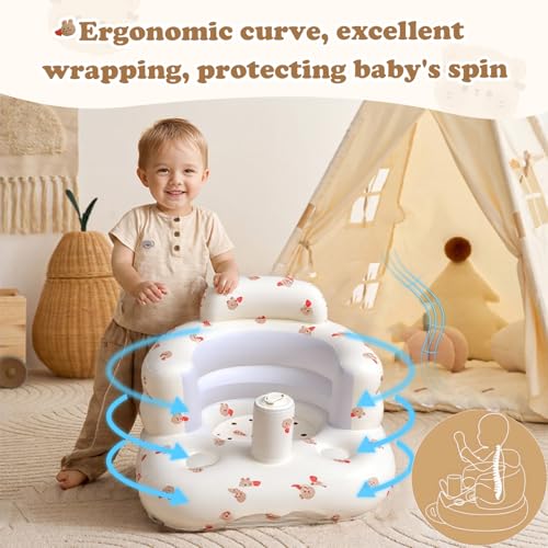 Siège Bébé Gonflable Portable avec Pompe à Air-Fauteuil Bébé Ergonomique Soutien Dorsal et Cervical pour Voyage,Alimentation,Camping-Apprentissage de la Position Assise Enfant 3+ Mois Maison/Extérieur – Image 6