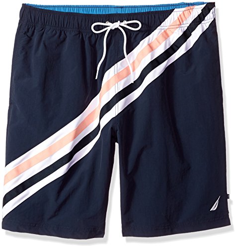 Nautica Men's Big Quick Dry Full Elastic Waist Striped Swim Trunk, Navy, LT Tall