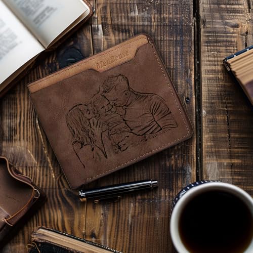 HJX Personalized Wallet for Men Custom Engraved Double Sided Photo Leather Wallet,Personalized Gifts for Dad Husband Valentine's Day Christmas Father's Day (02-Dark brown)4