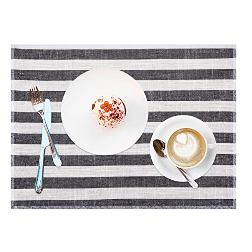 Sets de table rectangulaires mookaitedecor en coton et lin noir - 5